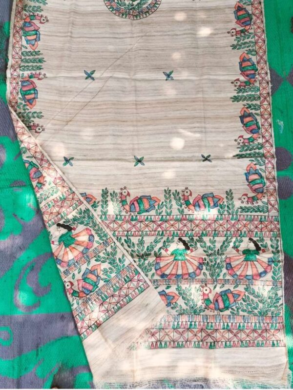 Tussar Ghicga Silk Hand Madhubani Painting Dupatta