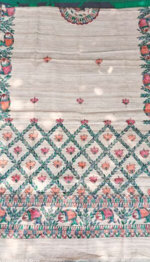 Tussar Ghicga Silk Hand Madhubani Painting Dupatta