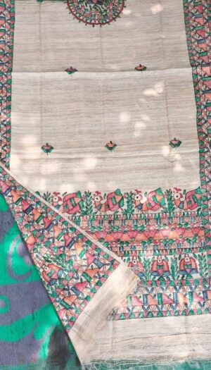 Tussar Ghicga Silk Hand Madhubani Painting Dupatta