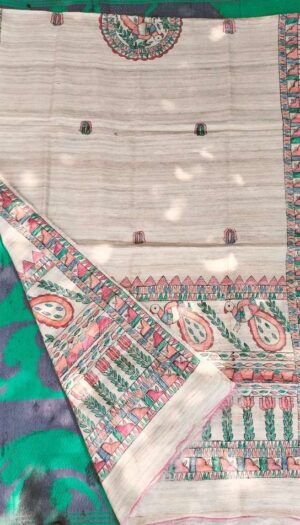 Tussar Ghicga Silk Hand Madhubani Painting Dupatta