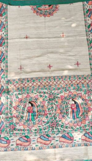 Tussar Ghicga Silk Hand Madhubani Painting Dupatta