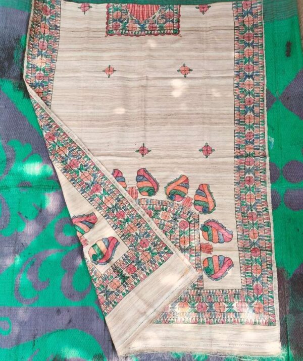 Tussar Ghicga Silk Hand Madhubani Painting Dupatta
