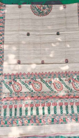Tussar Ghicga Silk Hand Madhubani Painting Dupatta