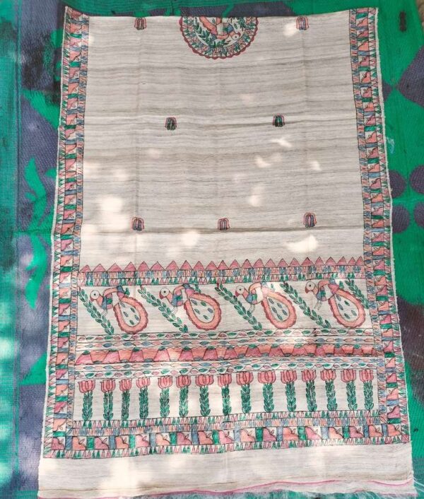 Tussar Ghicga Silk Hand Madhubani Painting Dupatta