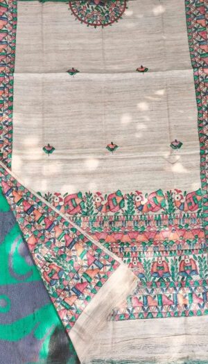 Tussar Ghicga Silk Hand Madhubani Painting Dupatta