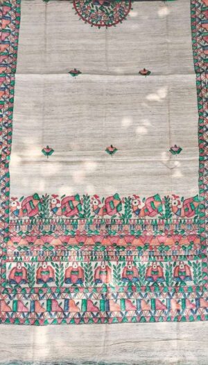 Tussar Ghicga Silk Hand Madhubani Painting Dupatta