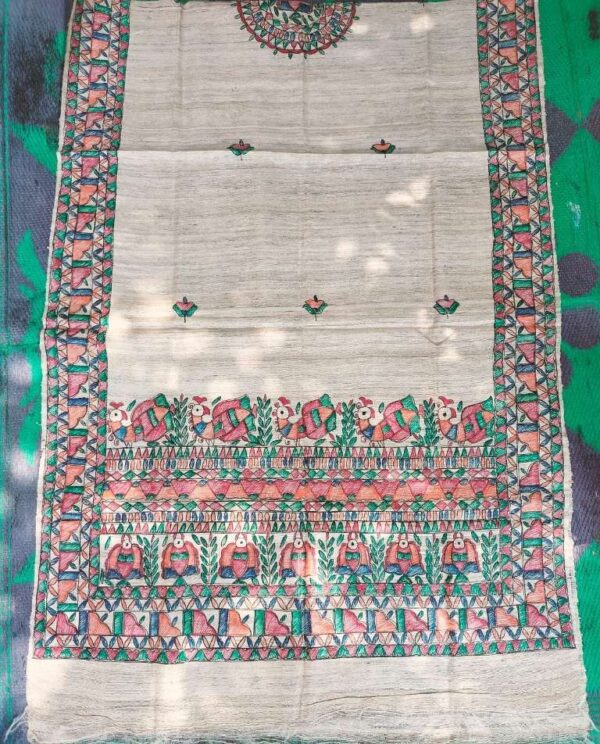Tussar Ghicga Silk Hand Madhubani Painting Dupatta