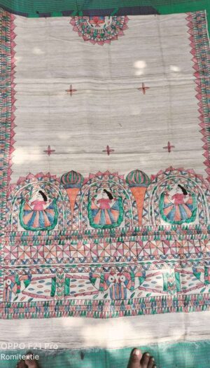 Tussar Ghicga Silk Hand Madhubani Painting Dupatta