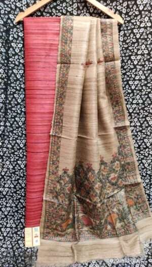 Tussar Ghicha Silk Madhubani Paint Dress Material