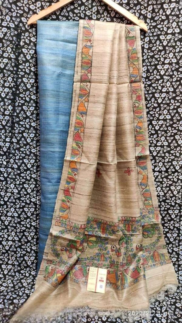 Tussar Ghicha Silk Madhubani Paint Dress Material