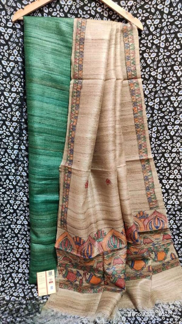 Tussar Ghicha Silk Madhubani Paint Dress Material
