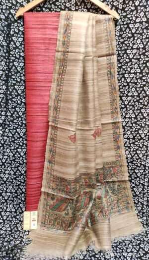 Tussar Ghicha Silk Madhubani Paint Dress Material