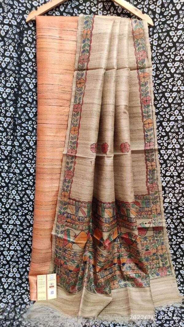 Tussar Ghicha Silk Madhubani Paint Dress Material