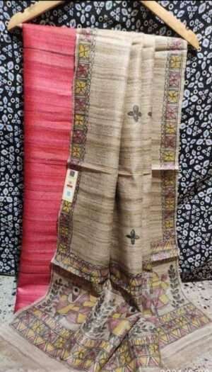 Tussar Ghicha Silk Madhubani Paint Dress Material