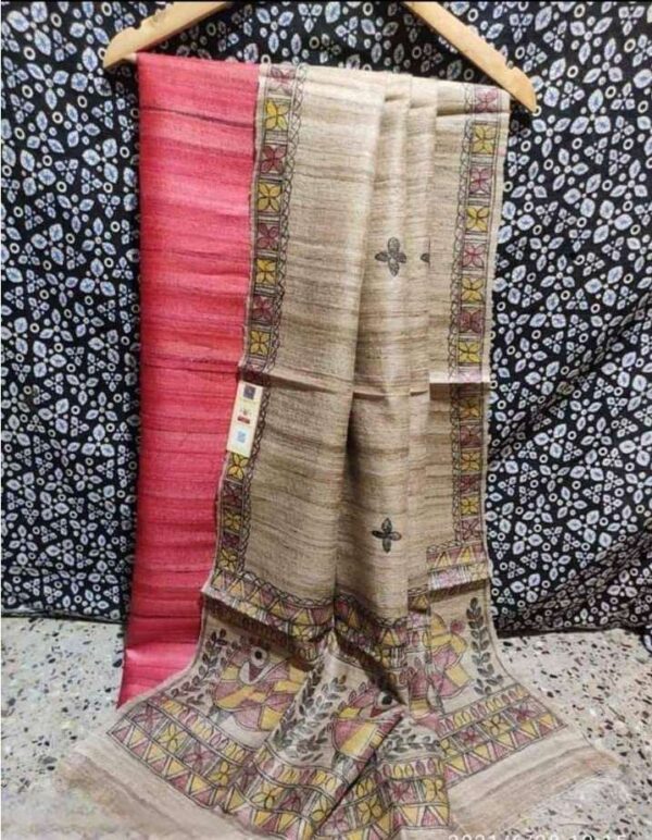 Tussar Ghicha Silk Madhubani Paint Dress Material