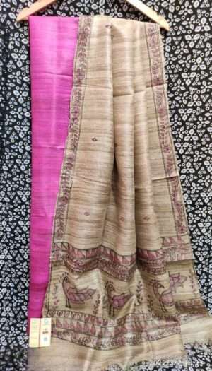 Tussar Ghicha Silk Madhubani Paint Dress Material