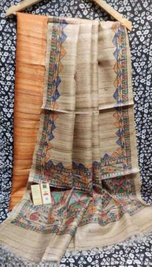 Tussar Ghicha Silk Madhubani Paint Dress Material