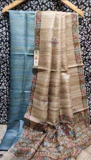 Tussar Ghicha Silk Madhubani Paint Dress Material