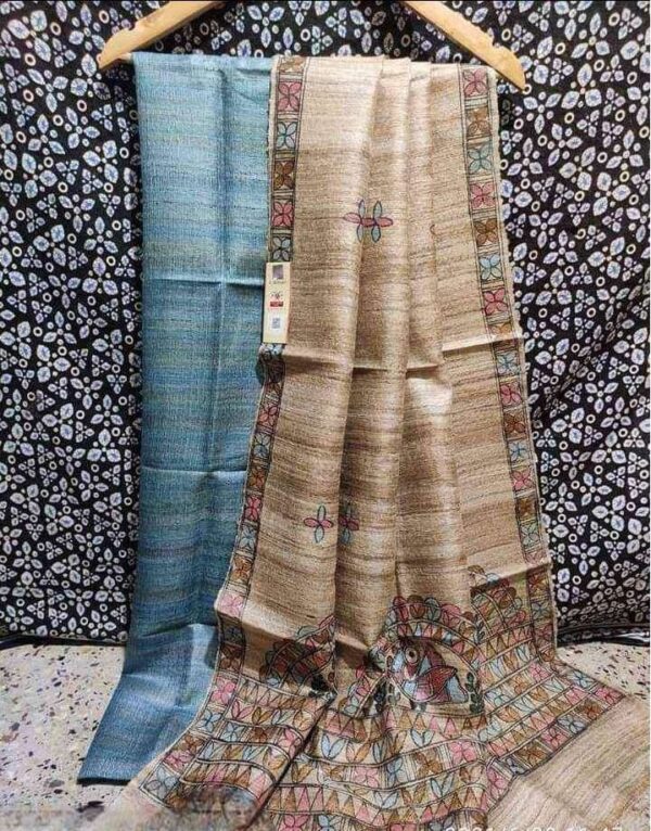 Tussar Ghicha Silk Madhubani Paint Dress Material