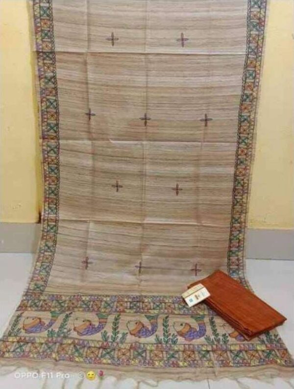 Tussar Ghicha Silk Madhubani Paint Dress Material