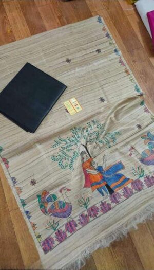 Tussar Ghicha Silk Madhubani Paint Dress Material