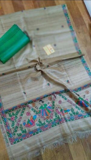 Tussar Ghicha Silk Madhubani Paint Dress Material