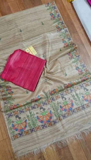 Tussar Ghicha Silk Madhubani Paint Dress Material
