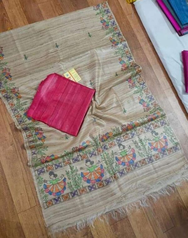 Tussar Ghicha Silk Madhubani Paint Dress Material