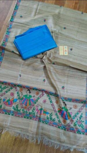 Tussar Ghicha Silk Madhubani Paint Dress Material