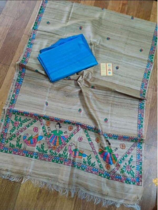 Tussar Ghicha Silk Madhubani Paint Dress Material