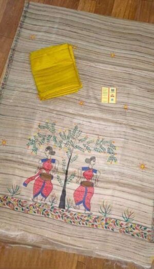 Tussar Ghicha Silk Madhubani Paint Dress Material