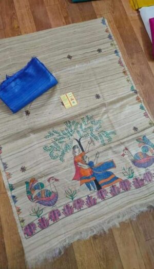 Tussar Ghicha Silk Madhubani Paint Dress Material