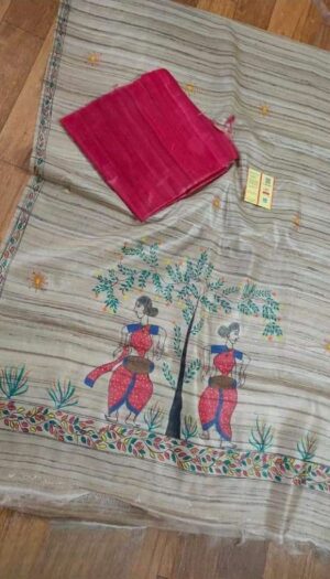 Tussar Ghicha Silk Madhubani Paint Dress Material