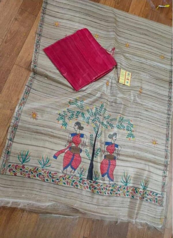 Tussar Ghicha Silk Madhubani Paint Dress Material