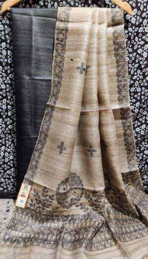 Tussar Ghicha Silk Madhubani Paint Dress Material