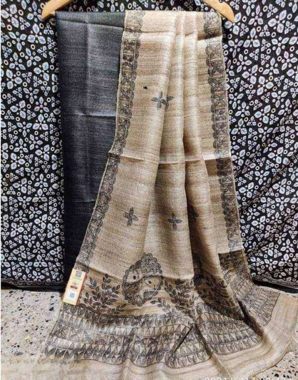 Tussar Ghicha Silk Madhubani Paint Dress Material