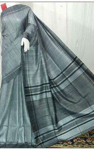Pure Handloom Tussar Ghicha Silk Strip Weavon Saree