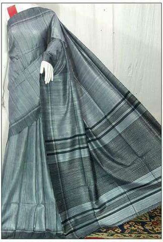 Pure Handloom Tussar Ghicha Silk Strip Weavon Saree