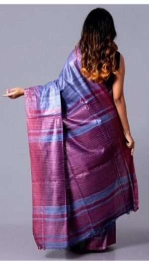 Pure Handloom Tussar Ghicha Silk Strip Weavon Saree