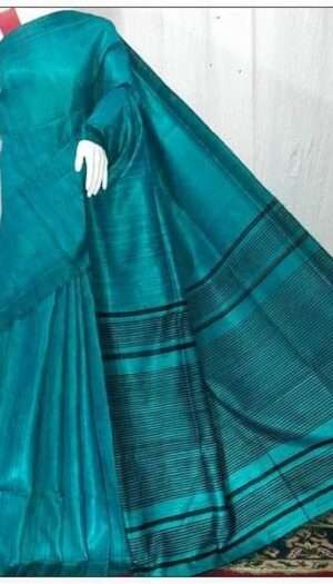 Pure Handloom Tussar Ghicha Silk Strip Weavon Saree