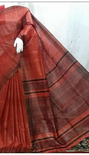 Pure Handloom Tussar Ghicha Silk Strip Weavon Saree