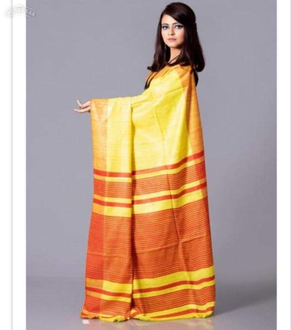 Pure Handloom Tussar Ghicha Silk Strip Weavon Saree