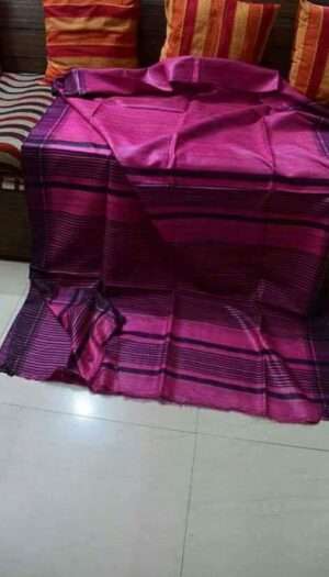 Pure Handloom Tussar Ghicha Silk Strip Weavon Saree