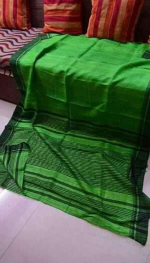 Pure Handloom Tussar Ghicha Silk Strip Weavon Saree