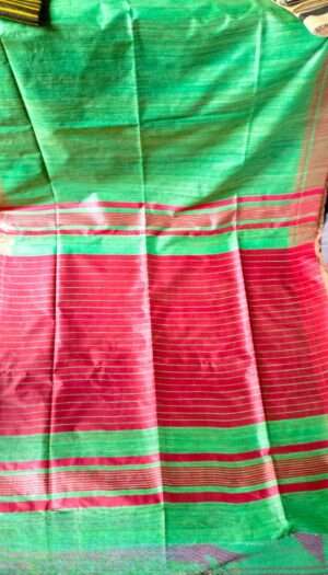 Pure Handloom Tussar Ghicha Silk Strip Weavon Saree