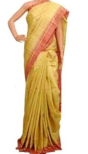 Pure Handloom Tussar Ghicha Silk Strip Weavon Saree