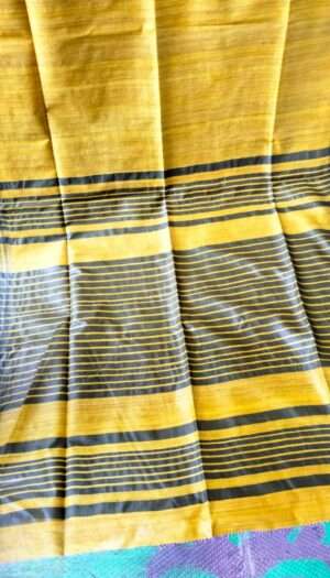 Pure Handloom Tussar Ghicha Silk Strip Weavon Saree