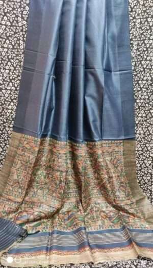 Tussar Ghicha Silk Pallu Madhubami Hand Painting Saree