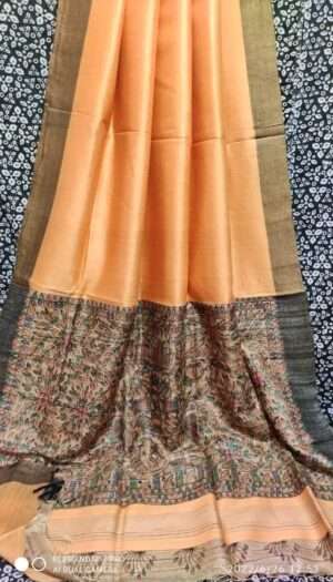 Tussar Ghicha Silk Pallu Madhubami Hand Painting Saree