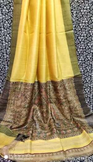 Tussar Ghicha Silk Pallu Madhubami Hand Painting Saree